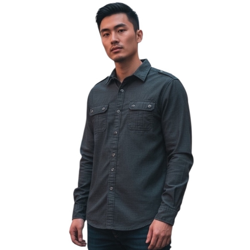 Rock & Republic Men’s Casual Button Down Shirt Medium Black Print Pockets